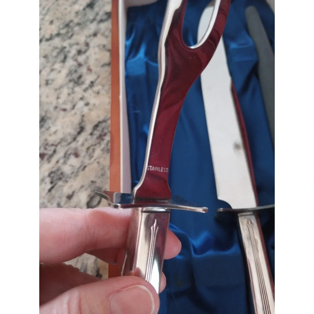 VTG William Rogers Mfg. Co. 3-Piece Carving Knife Set W/Sharpening Wand EUC